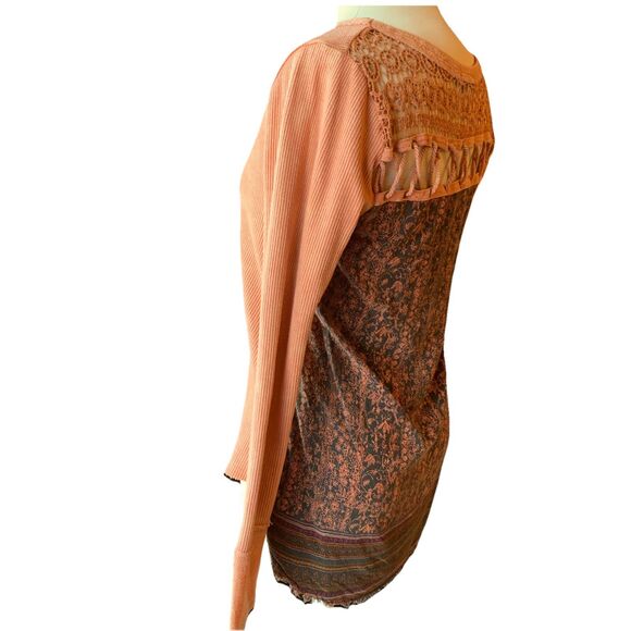 Vtg 90’s Gimmicks By BKE Pink Shirt Top Crochet Mixed Print Thermal Boho Small - Picture 15 of 15